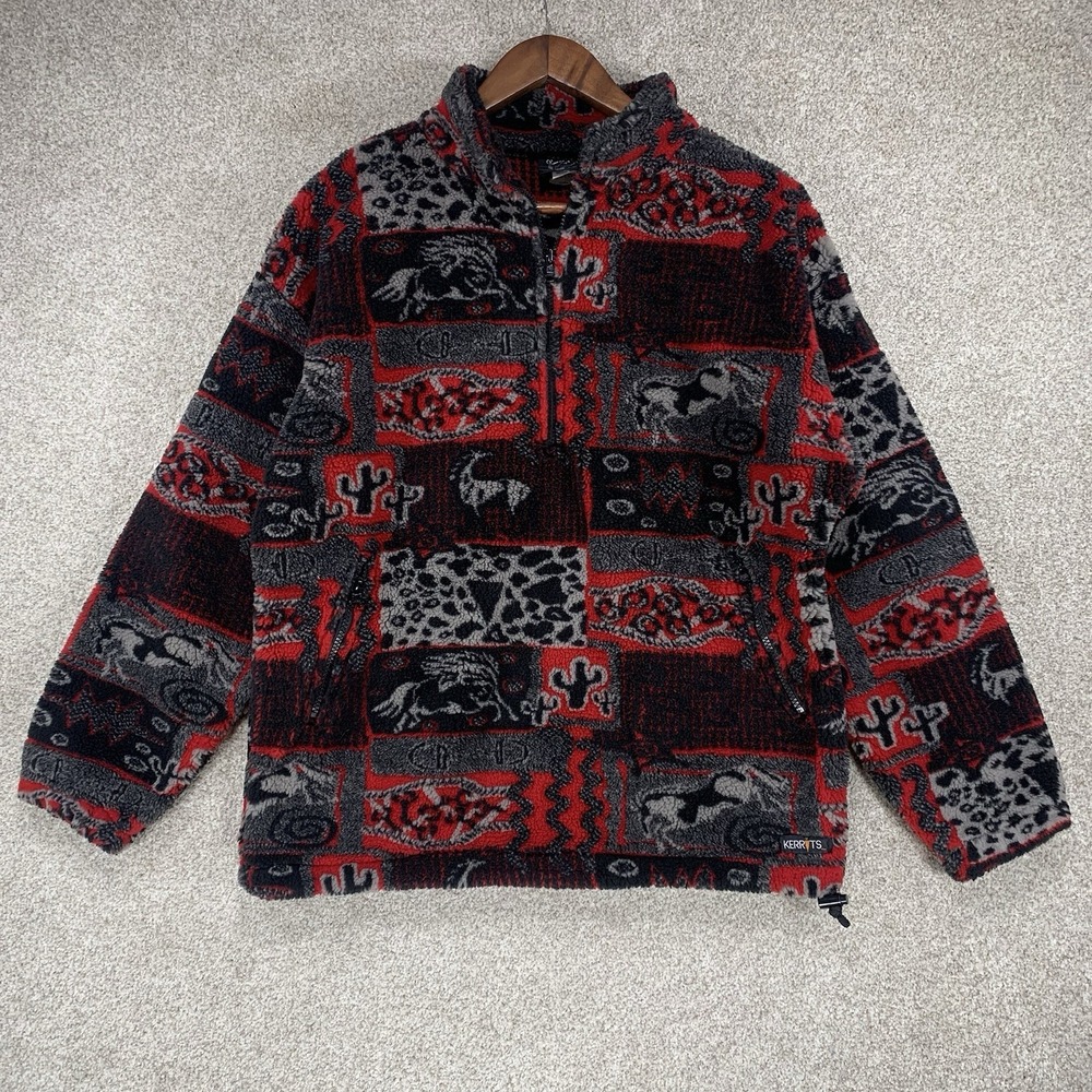 On Course Kerrits Horse Print Half Zip Equestrian Fleece‎ Jacket Cozy M USA Red